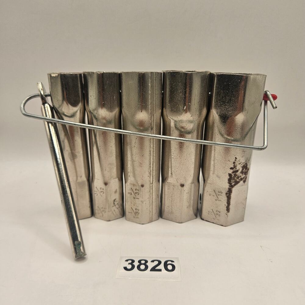 VINTAGE 5 PC DOUBLE END TUBULAR BOX WRENCH SOCKET SET W/ HOLDER & TOMMY BAR SAE